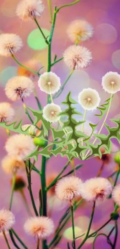 Enchanting pastel floral fantasy wallpaper with whimsical bokeh background.