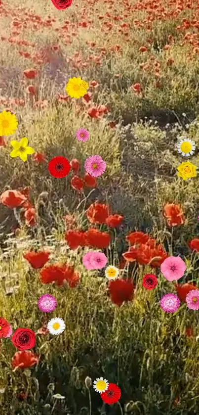 Colorful field of vibrant flowers under sunlight.