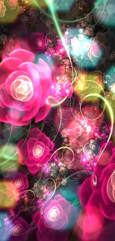 Pink floral fractal wallpaper with vibrant colors.