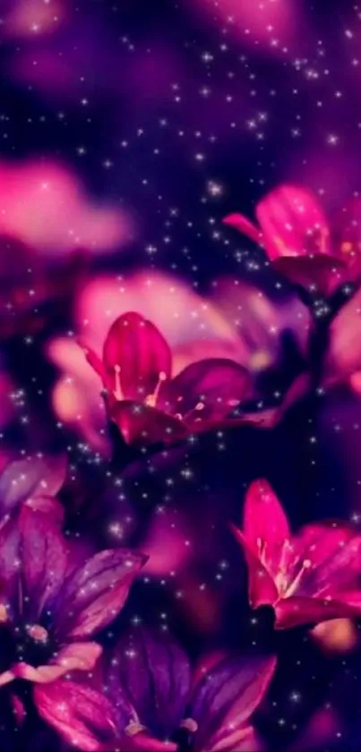 Pink and purple floral galaxy wallpaper with stars.