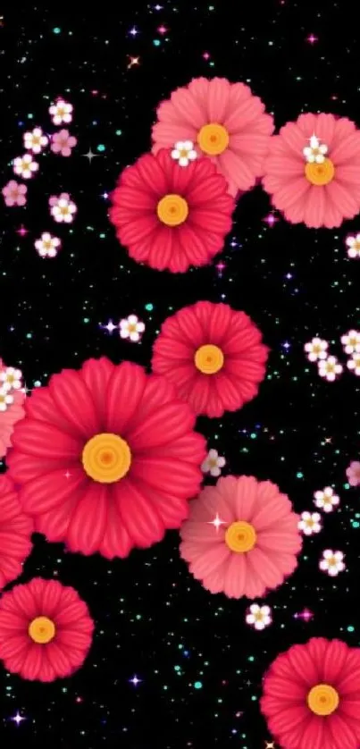 Pink floral galaxy wallpaper with stars.