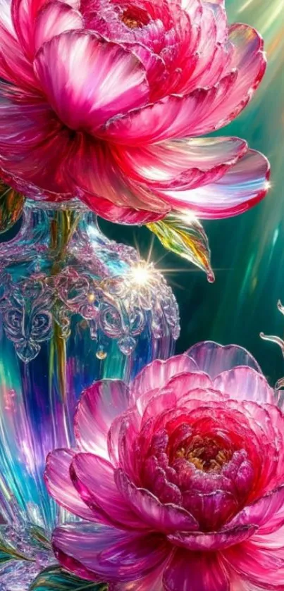 Vibrant pink floral glass artwork mobile wallpaper.