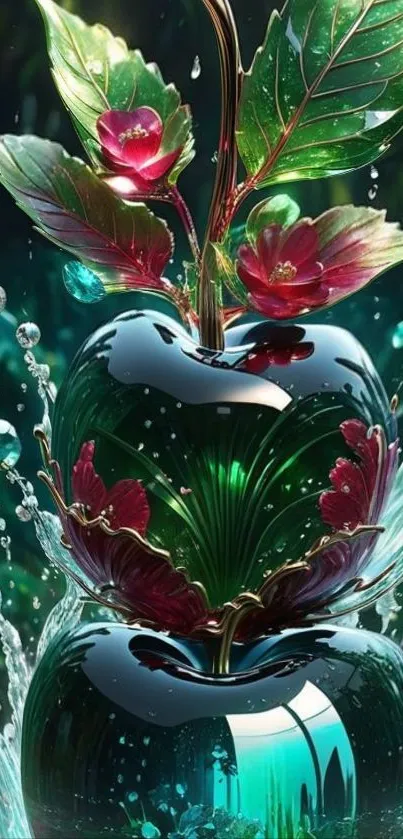 Colorful glass art with vibrant floral design and splash effects.