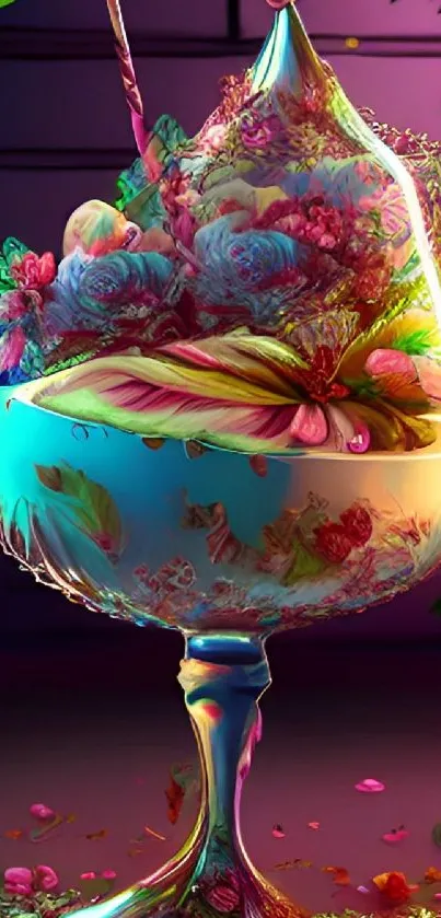 Vibrant floral glass artwork with colorful details.