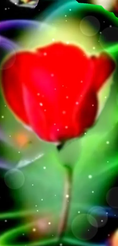 Vibrant mobile wallpaper with glowing red flower.