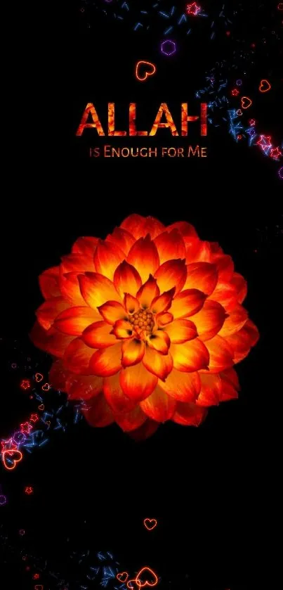 Orange flower on black background with inspirational text.