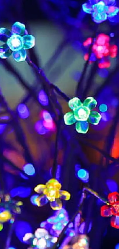 Vibrant blue LED flowers glowing in a mesmerizing pattern.