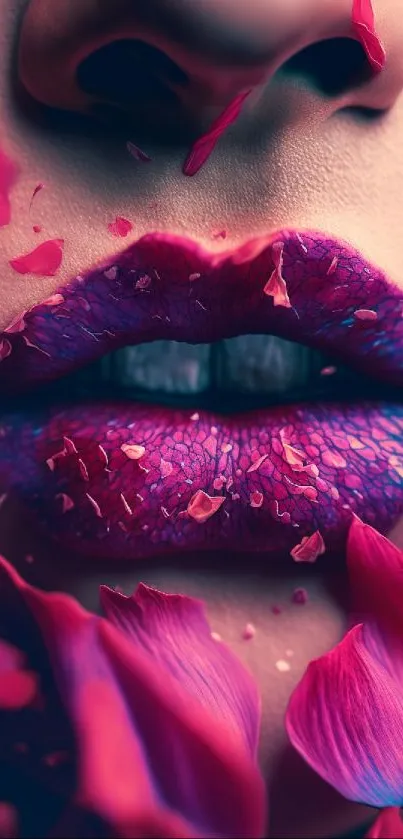 Vibrant floral lip art wallpaper with pink petals.