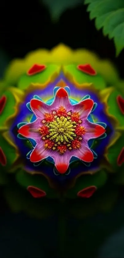 Colorful floral mandala design with vibrant patterns for mobile wallpaper.