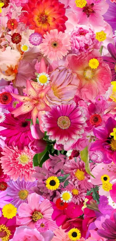 Floral mobile wallpaper with vibrant pink and red blossoms.