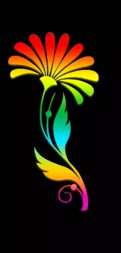 Vibrant colorful floral design on black mobile wallpaper.