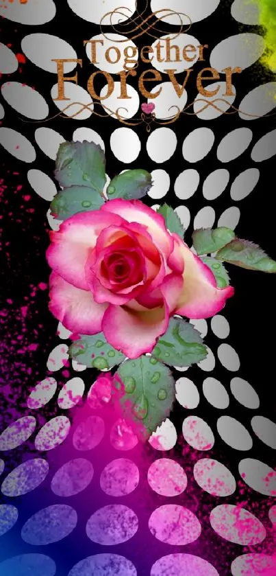 Vibrant floral wallpaper with a pink rose and abstract background.