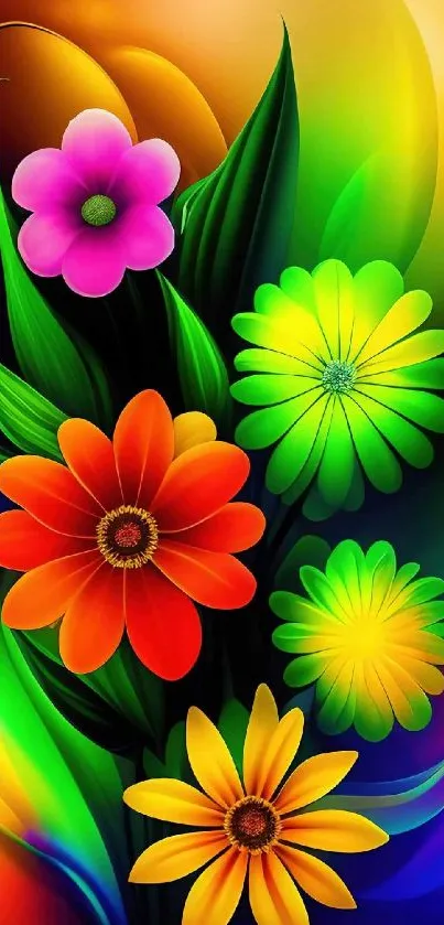 Vibrant, colorful floral mobile wallpaper featuring abstract flowers.