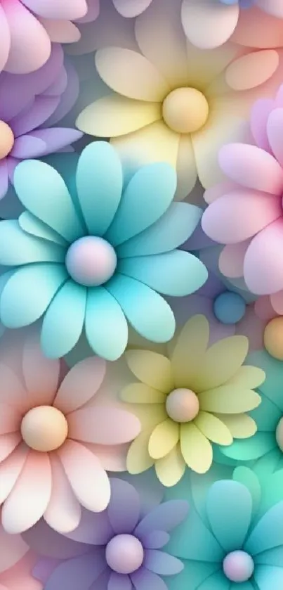 Colorful abstract flowers with vibrant hues on a floral mobile wallpaper.