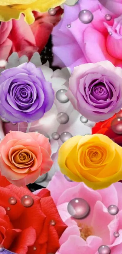 Colorful roses and bubbles mobile wallpaper, vibrant design.