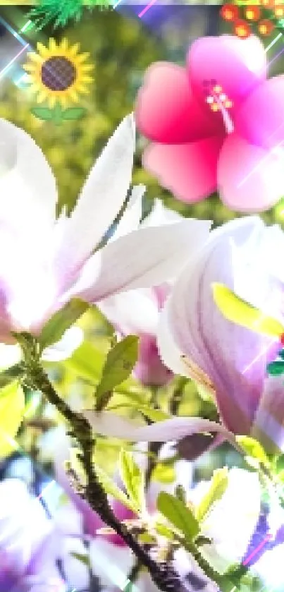 Beautiful magnolia flowers in a vibrant natural setting for mobile wallpaper.