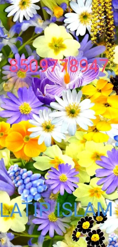 Vibrant floral wallpaper with colorful flowers.