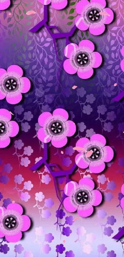Vibrant purple and pink floral mobile wallpaper.