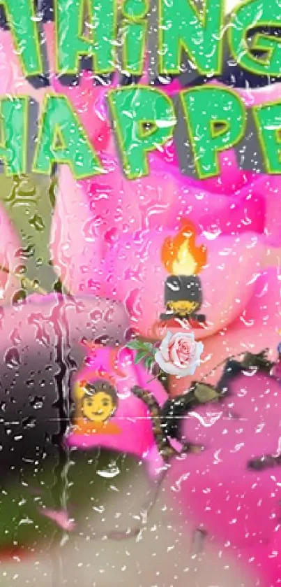 Colorful mobile wallpaper with pink flowers and fun, whimsical designs.