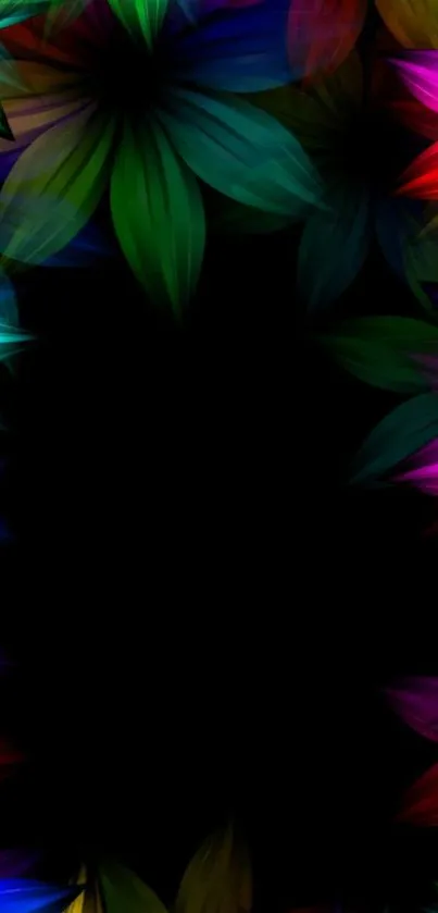 Colorful floral border with black background.