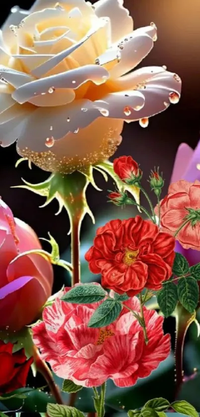 Colorful floral wallpaper with vibrant roses.
