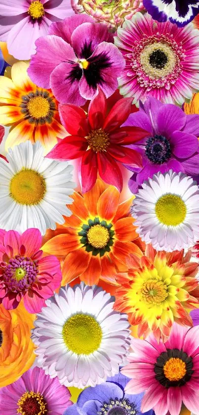 Colorful floral mobile wallpaper with vibrant flowers.