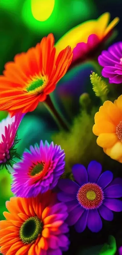 Vibrant floral wallpaper with colorful daisies for mobile screens.