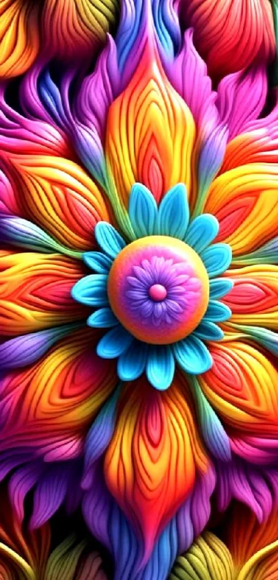 Vibrant 3D floral design with colorful abstract patterns.