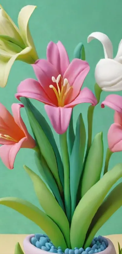 Colorful lily floral wallpaper with vibrant pastel tones.