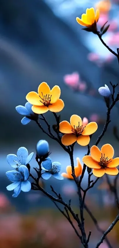 Colorful floral wallpaper with vibrant blossoms.