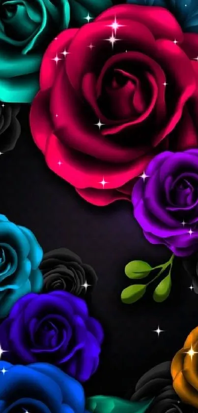 Vibrant and colorful roses on a dark background creating a stunning visual.