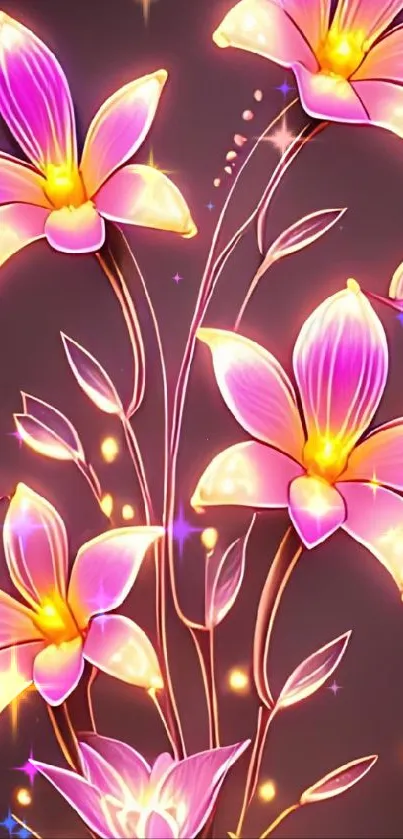 Vibrant neon pink floral wallpaper with glowing accents.