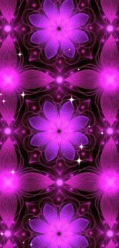 Vibrant neon floral wallpaper with purple petals.