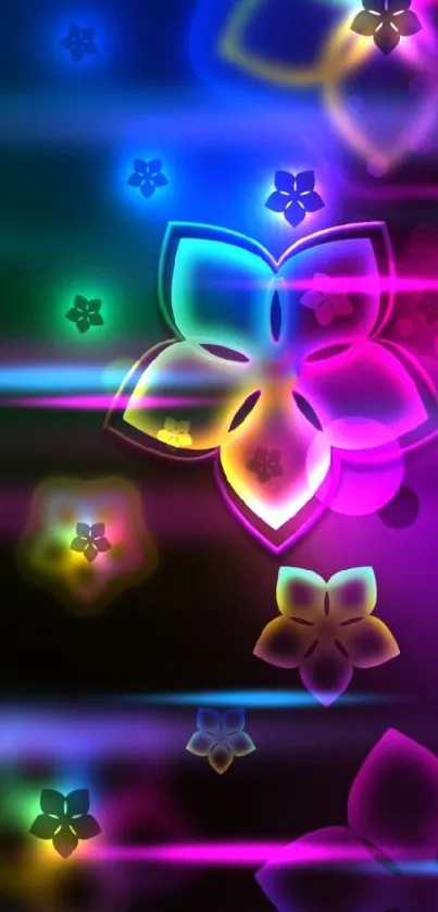 Colorful neon flower wallpaper for mobile.