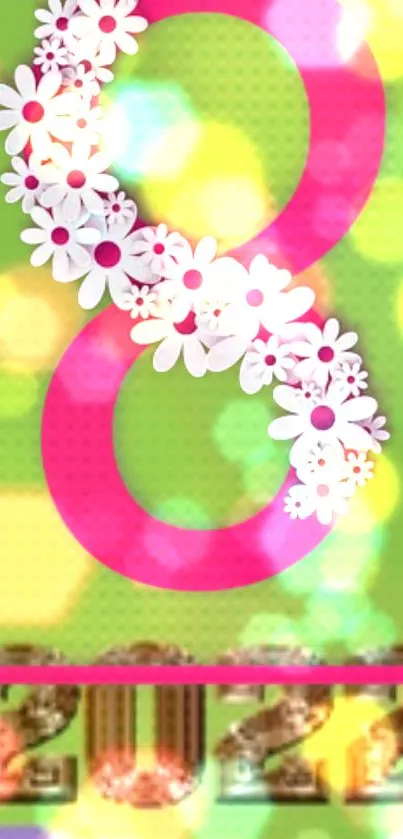 Colorful wallpaper with floral number eight design.