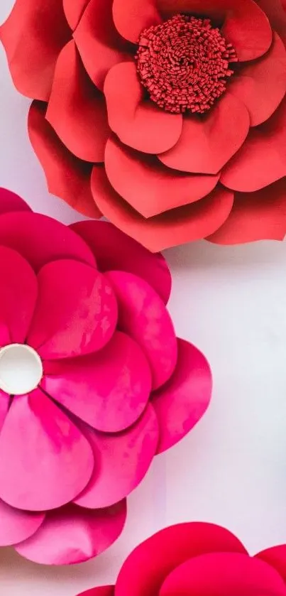 Colorful paper flowers in pink and red hues, creating a vibrant wallpaper.