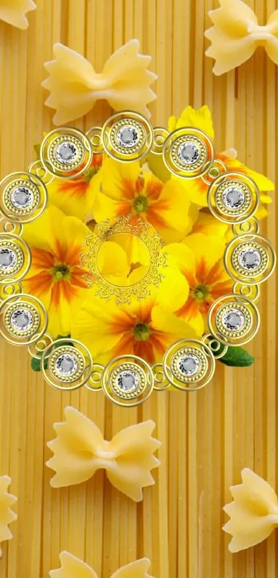 Yellow flowers with pasta design mobile wallpaper.