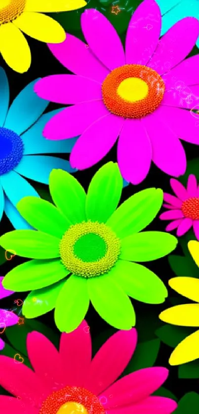 Bright and colorful daisy flower pattern phone wallpaper.