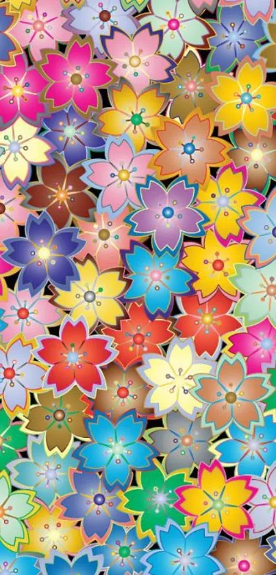 Vibrant and colorful floral pattern wallpaper with diverse flowers.