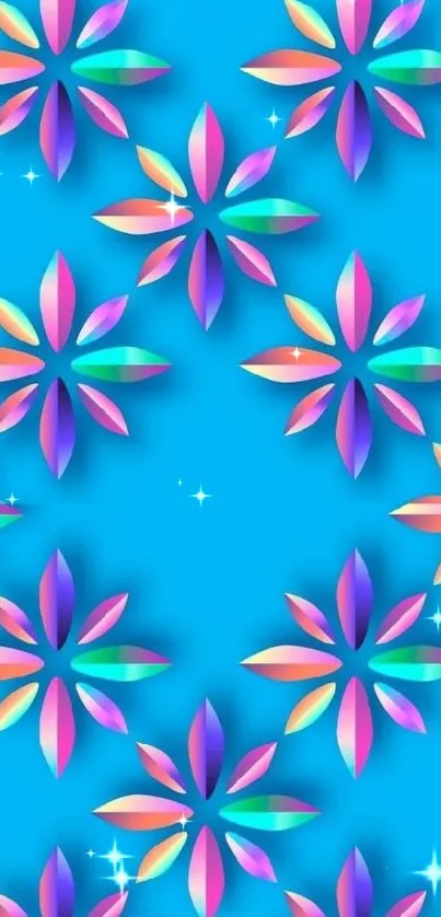 Vibrant floral pattern on a blue background mobile wallpaper.