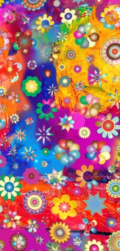 Vibrant multicolor floral abstract wallpaper design.