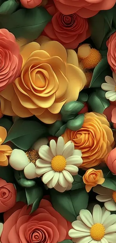 Vibrant floral wallpaper with colorful flowers in bloom.