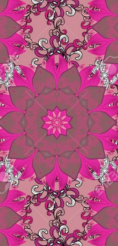 Pink floral mandala pattern wallpaper with intricate design.