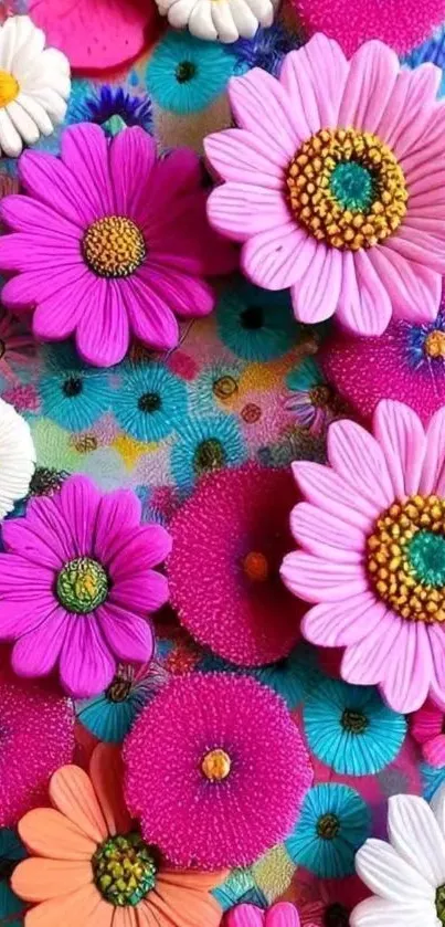 Colorful floral wallpaper featuring vibrant pink and purple petals.