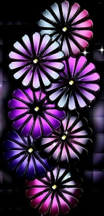 Vibrant purple and pink floral phone wallpaper.