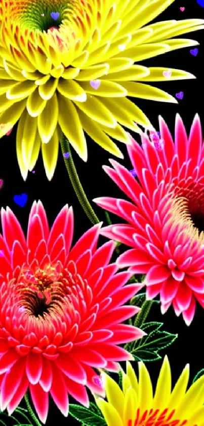 Vibrant floral phone wallpaper with bold yellow and pink flowers.