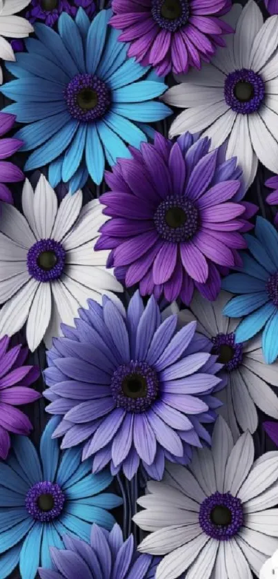 Purple, blue, and white floral wallpaper design.