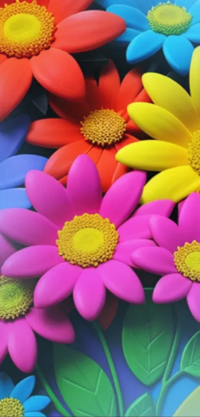 Colorful floral wallpaper with vibrant daisies.