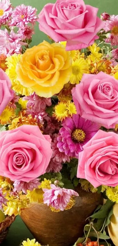 Vibrant pink and yellow floral wallpaper for phones.