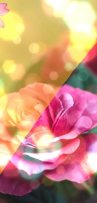 Beautiful pink and orange roses mobile wallpaper with blurred background.